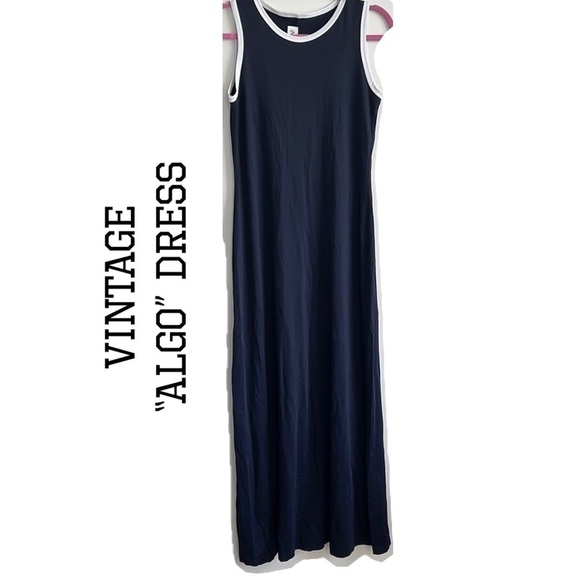 VINTAGE ALGO NAVY BLUE MAXI SLEEVELESS DRESS WOMEN SIZE 10 - Picture 1 of 6